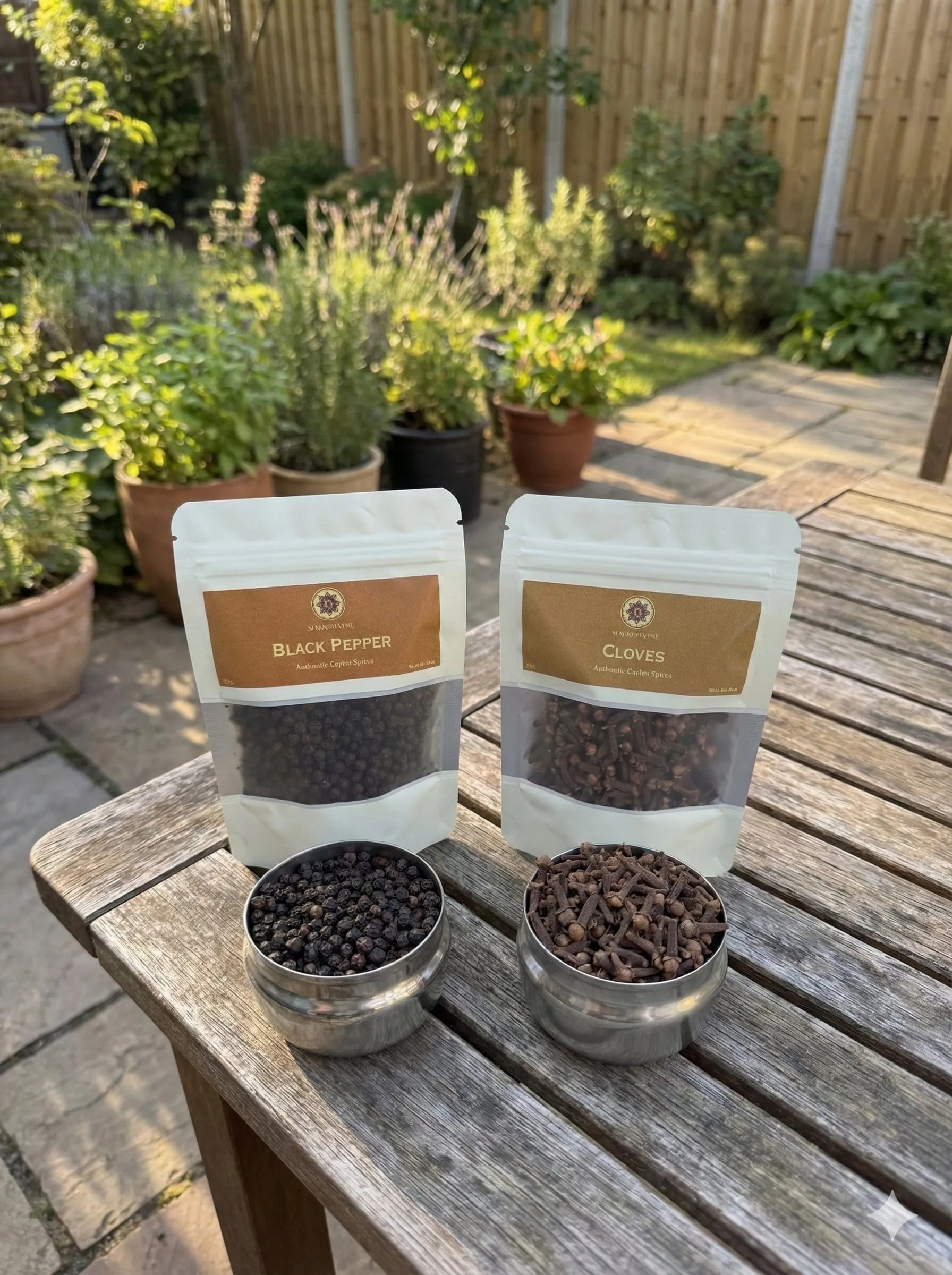 Whole Sri Lankan spices, including cloves, peppercorns, and dried chillies, laid out on a natural surface